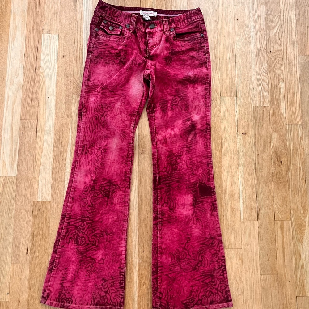 red hand dyed aeropostale flare jeans